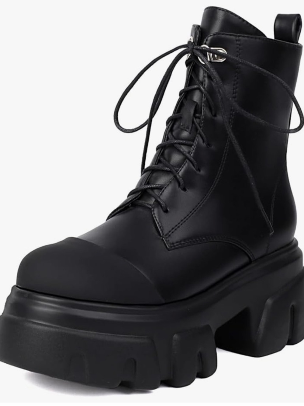 Amazon Black Platform Lug Combat Boots with Lace-Up Detail